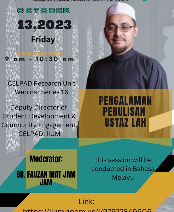 CRU WEBINAR SERIES NO.16:  PENGALAMAN PENULISAN USTAZ LAH