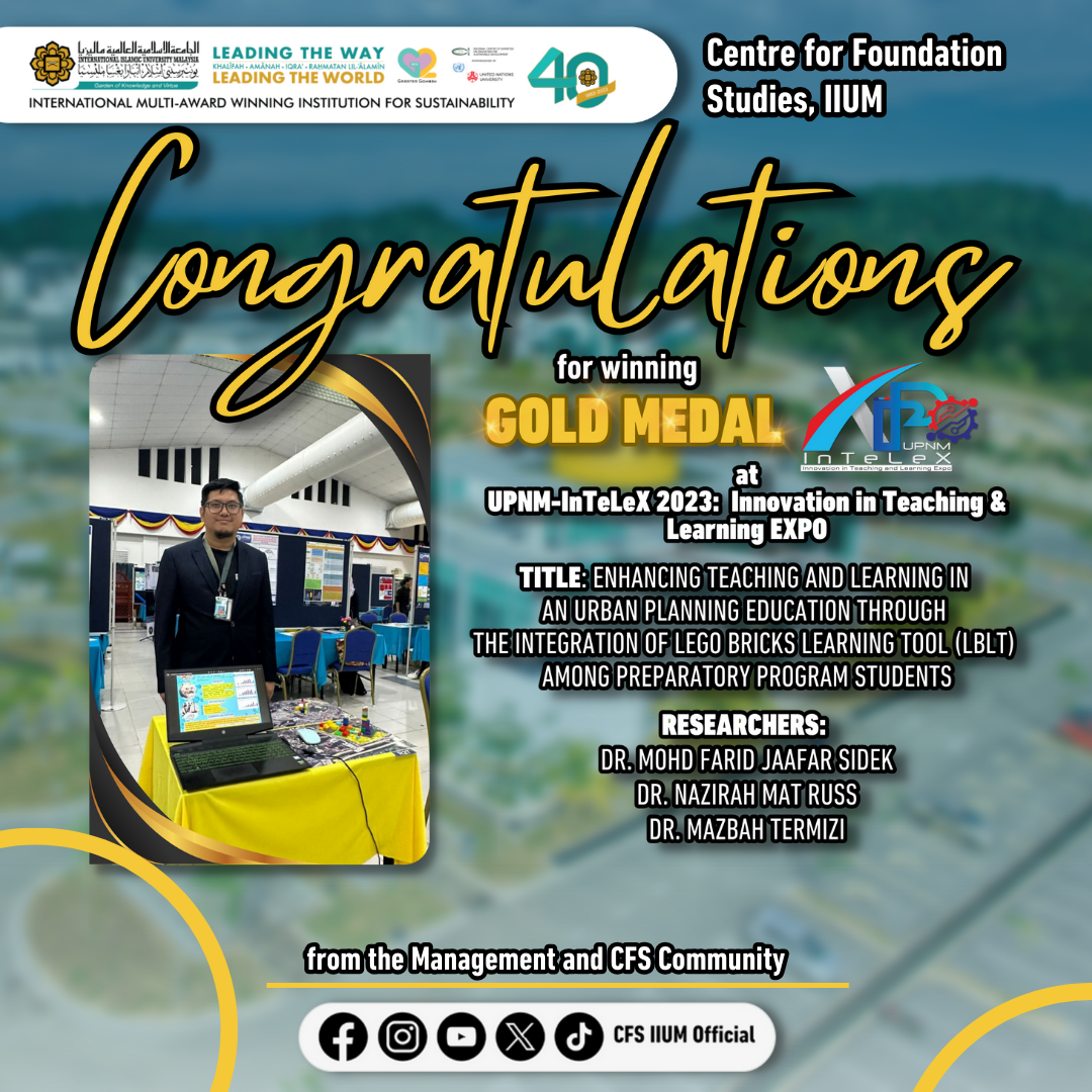 Congratulations to Gold Medalist in Innovation in teaching and Learning Expo (InTeLeX2023)