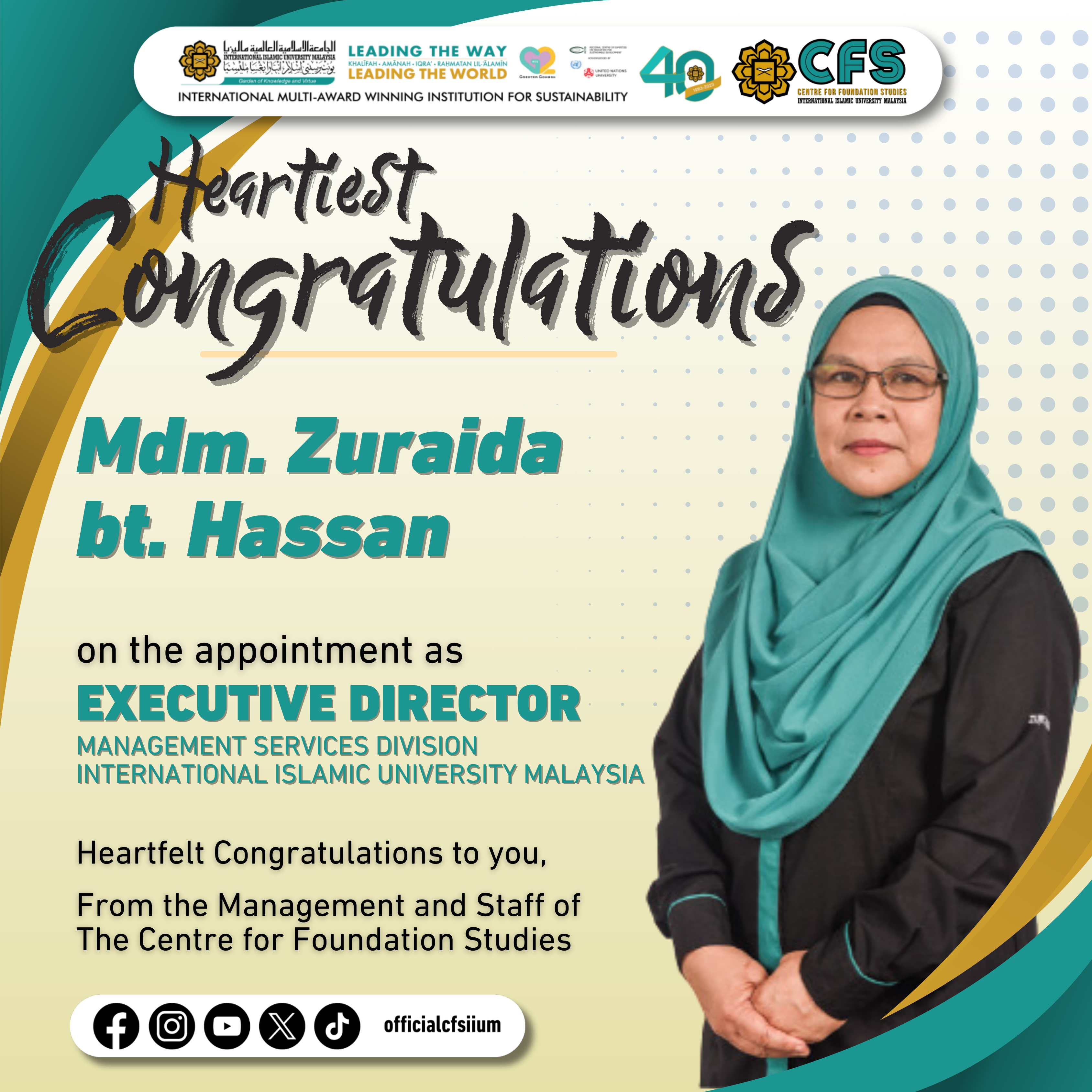 Congratulations to Mdm. Zuraida Hassan