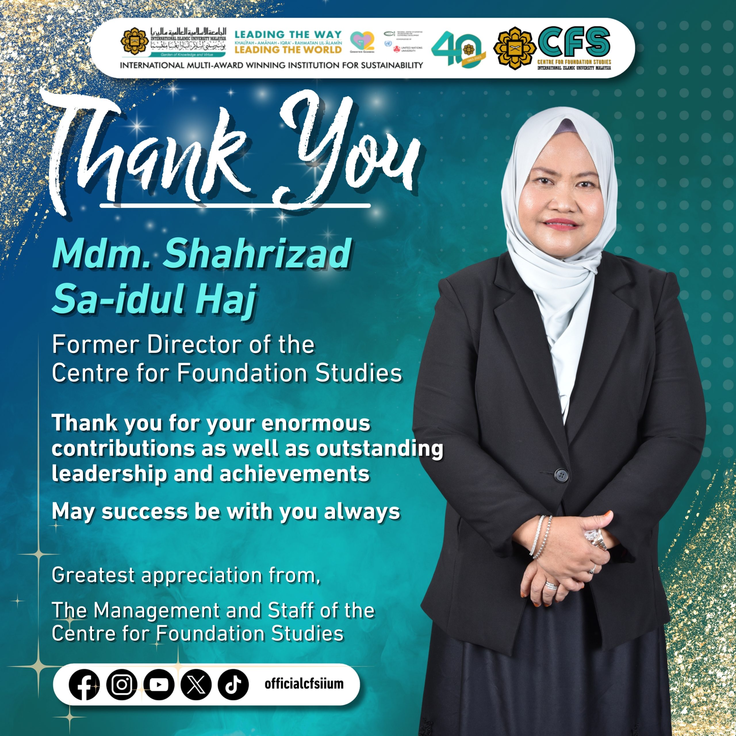 Thank you to Mdm. Shahrizad Sa-idul Haj