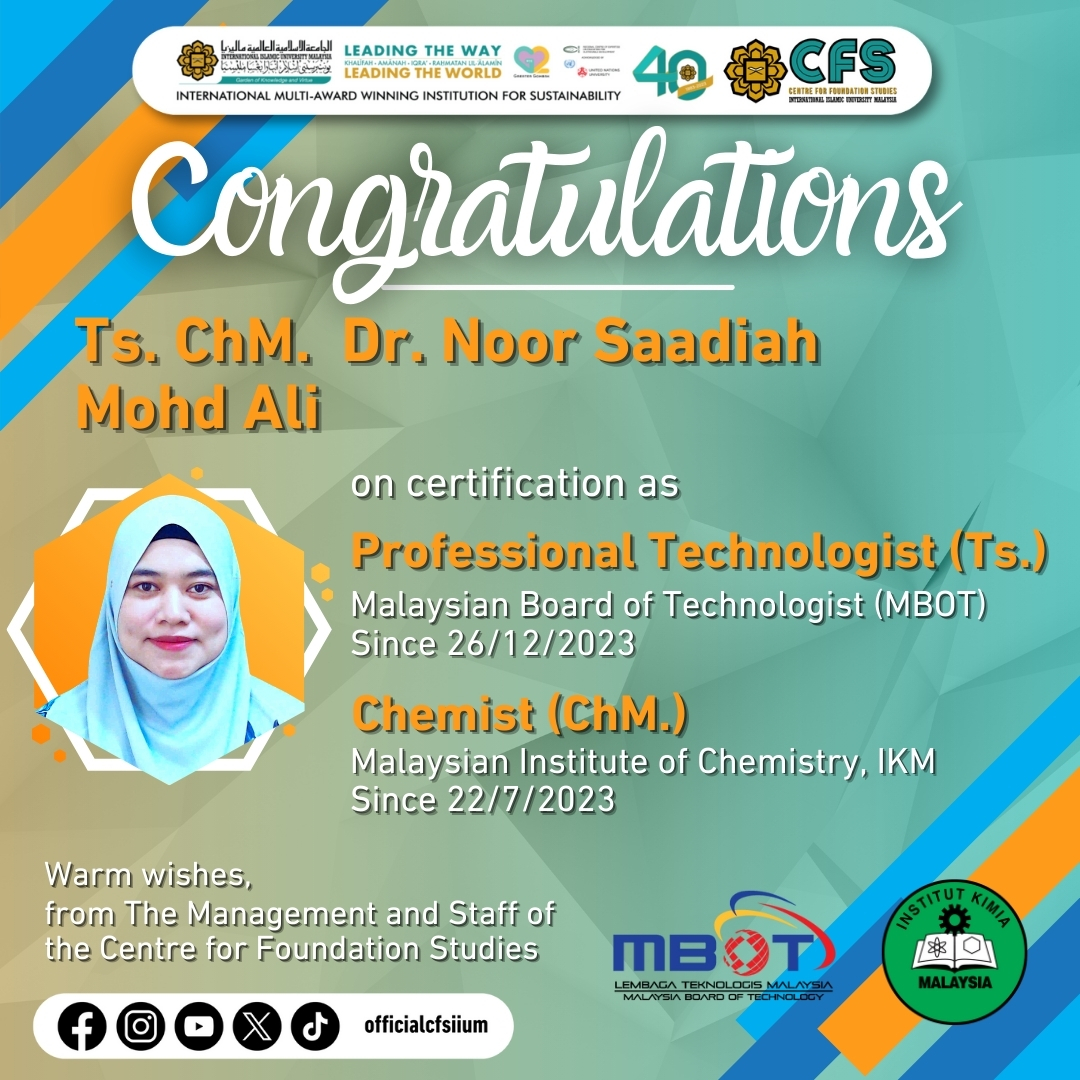 Congratulations Ts. ChM. Dr. Saadiah Mohd Ali