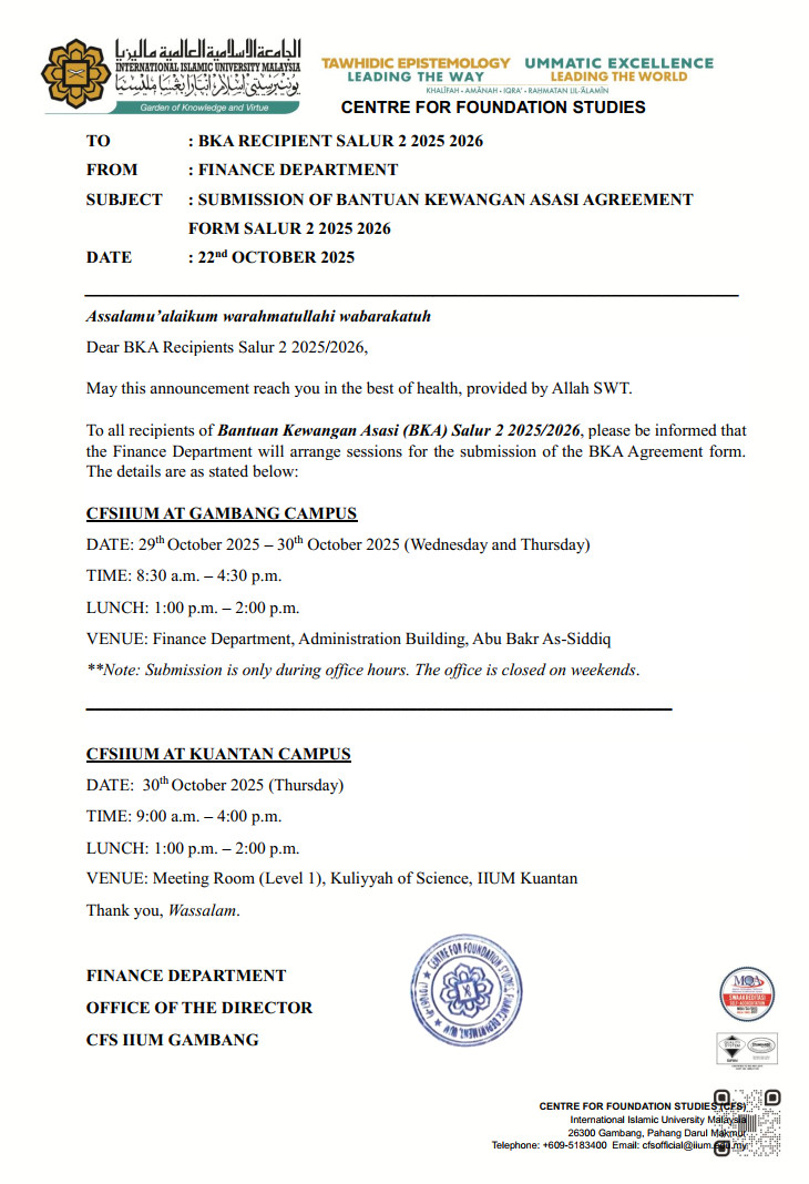 SUBMISSION OF BKA AGREEMENT FORM SALUR 2 2025 / 2026