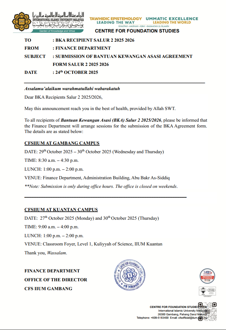 SUBMISSION OF BKA AGREEMENT FORM SALUR 2 2025 / 2026